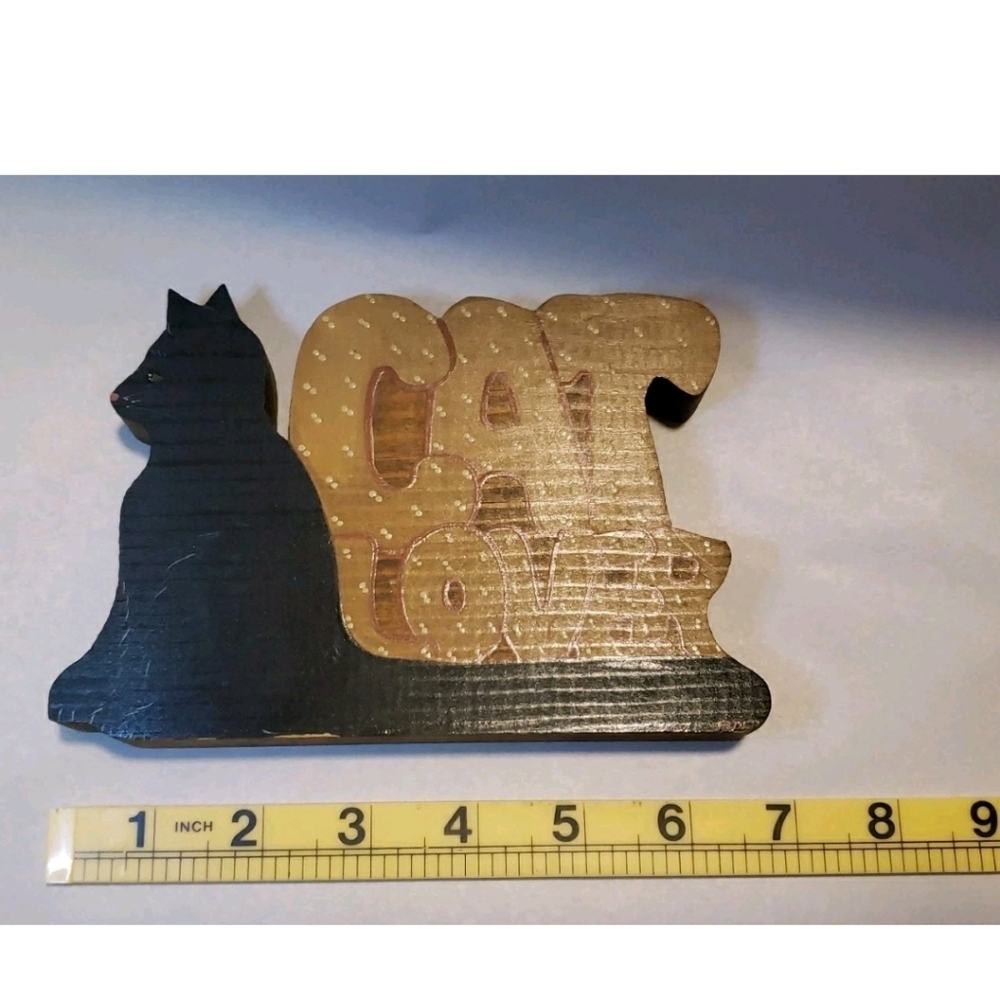 Cat Lover Sign Homemade Wooden Black Cat Polka Dots Artist Signed Elder - Picture 4 of 7